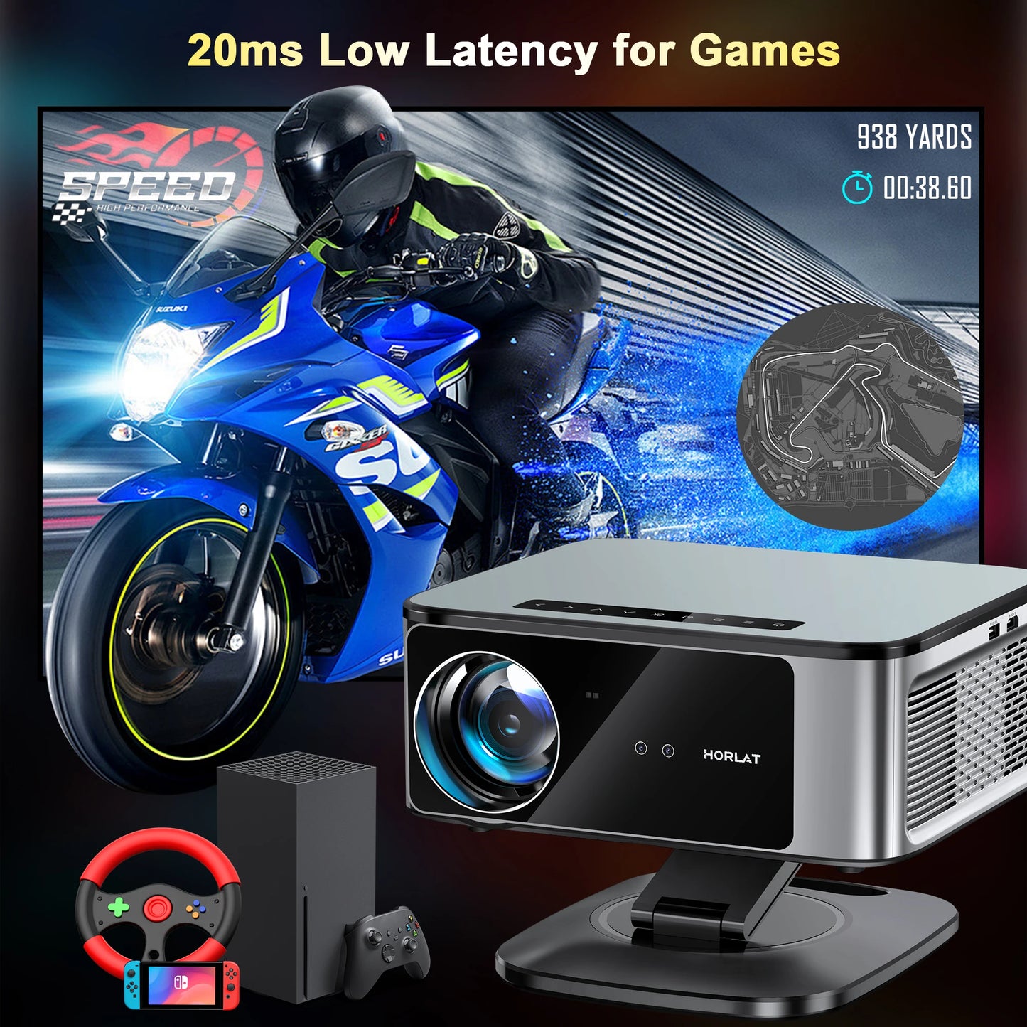 HORLAT Google TV Android 14 Projector 3000ANSI Lumens Auto Focus WiFi 6 3D Full HD 1080P 4K Support Smart Home Theater Projector