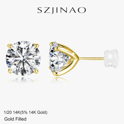 Quality 14K Gold Filled Moissanite Stud Earrings 0.2-3CT GRA Brilliant Cut for Women Man Engagement Wedding Durability Jewelry