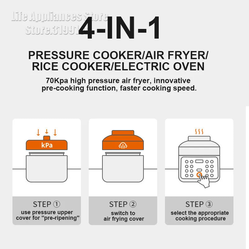 Joyoung B991 Pressure Cooker 70KPa Double Lids 220V Electric Air Fryer Multifunctional 4-In-1 Rice Cooking Pot 24H Appointment