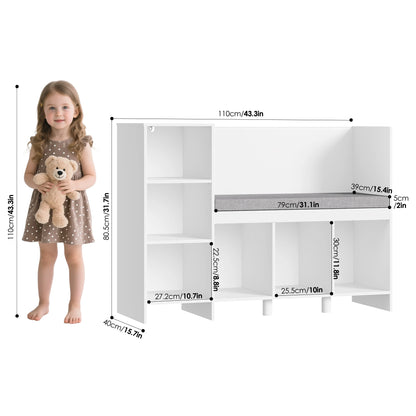 Child Rack 110 cm toys Shelf CHILDREN'S room with Pillow and 6 Shelves Child Seat Bench toys storage for Kids