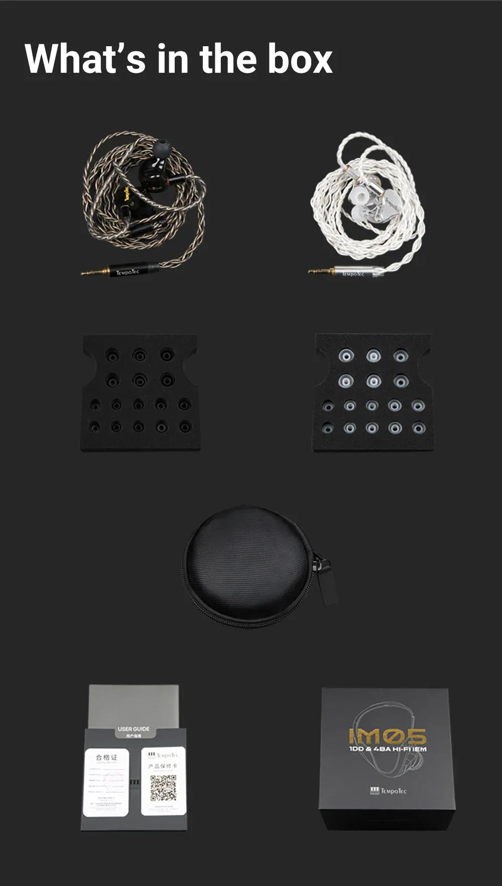 TempoTec IM01 Flathead 4.4mm earphones, IM05 3.5mm cable-detachable,0.78mm pin HiFi in-ear earphones 1DD+4BA