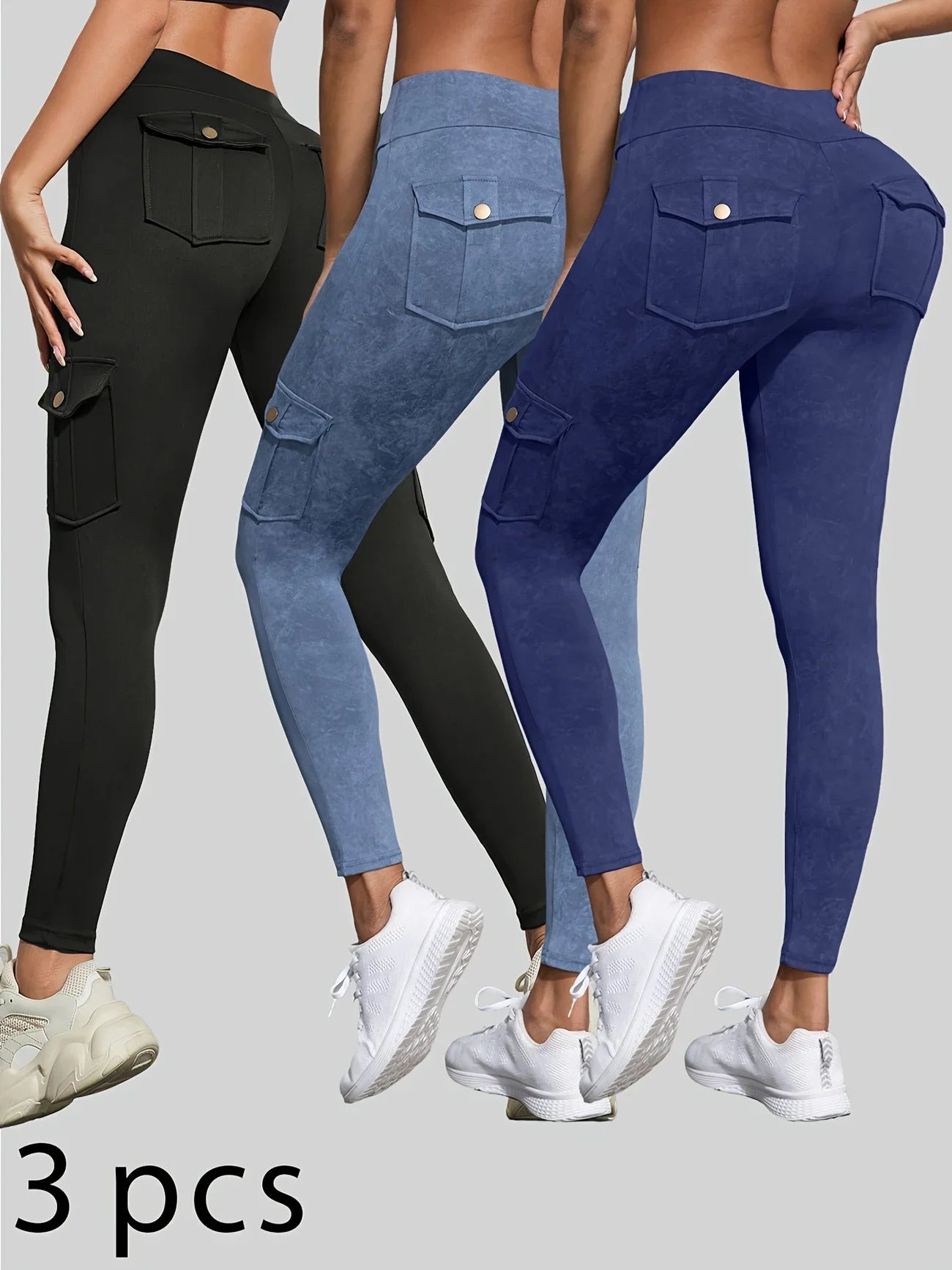 1/3 PCS Washed Print Work Pocket Women Leggings Elastic Butt Lifting Fitness Tights 2025 New Athletic Pants Fashion Streetwear