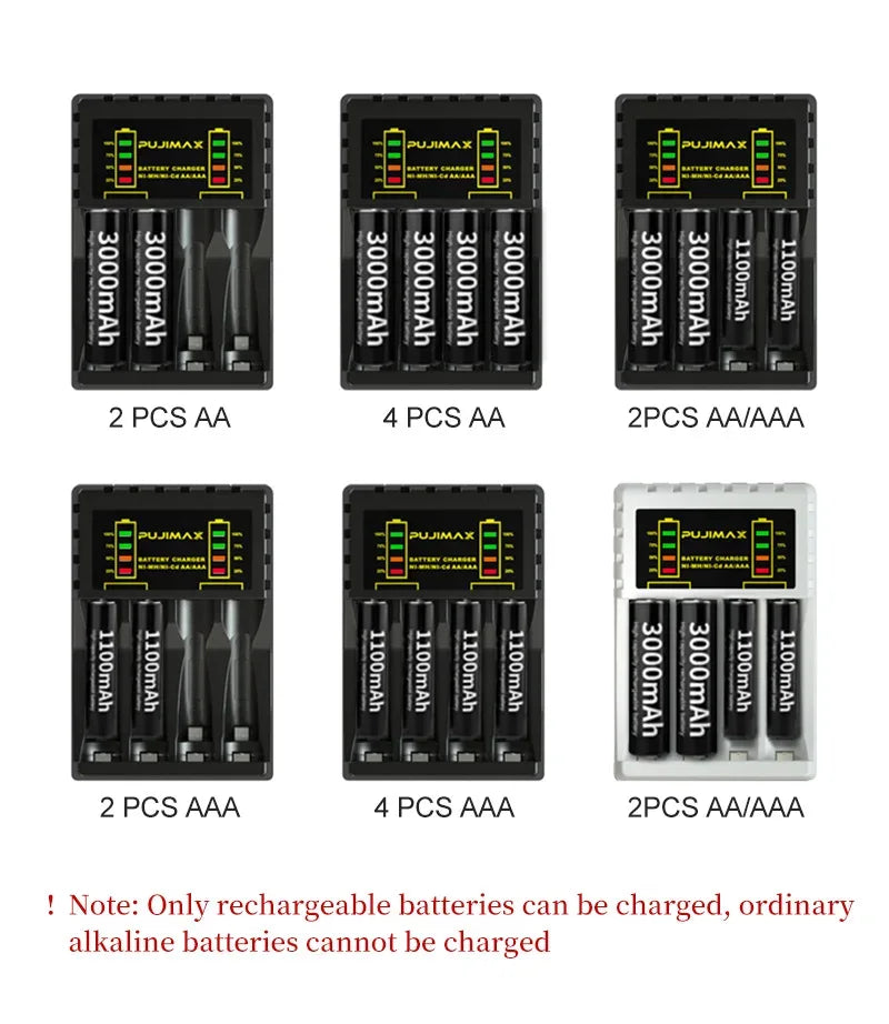 4 Slots Battery Charger Intelligent Fast USB Charger for AAA/AA Rechargeable Ni-MH/Ni-Cd Batteries with LED Indicator Charger