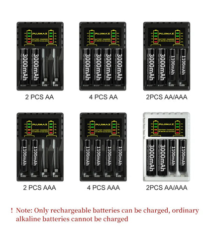 4 Slots Battery Charger Intelligent Fast USB Charger for AAA/AA Rechargeable Ni-MH/Ni-Cd Batteries with LED Indicator Charger