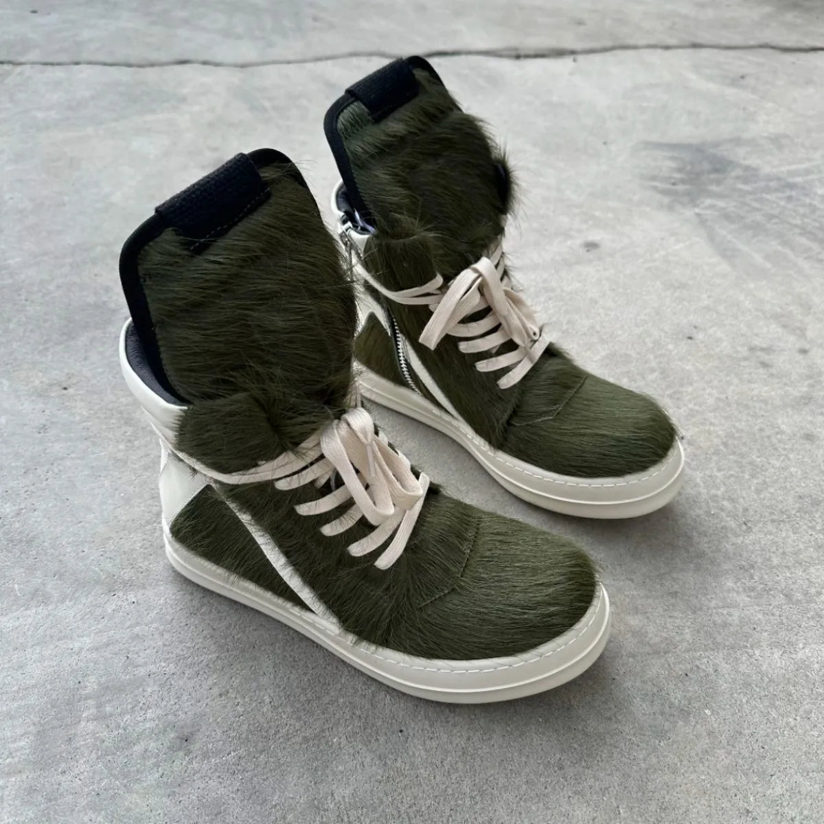 Ro Casual Shoes Men High Top Shoe Black Horse Hair Women Sneaker Black Horsehair Ankle Boot White Leather Boots Flat Sneakers