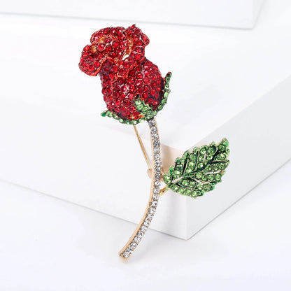 Valentine's Day Enamel Rose Brooches for Women Rhinestone Plant Flower Pins Banquet Party Backpack Gifts Jewelry Accessories