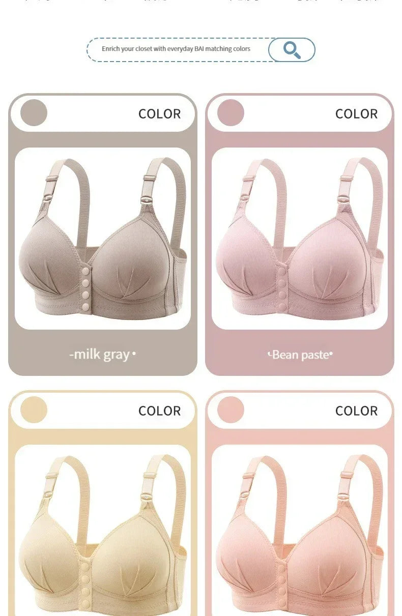Front button bra underwear no underwire breathable comfortable traceless invisible hollow print adjustable@G102