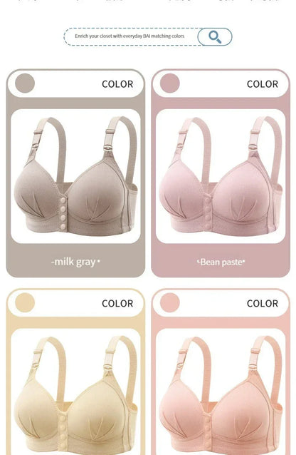 Front button bra underwear no underwire breathable comfortable traceless invisible hollow print adjustable@G102