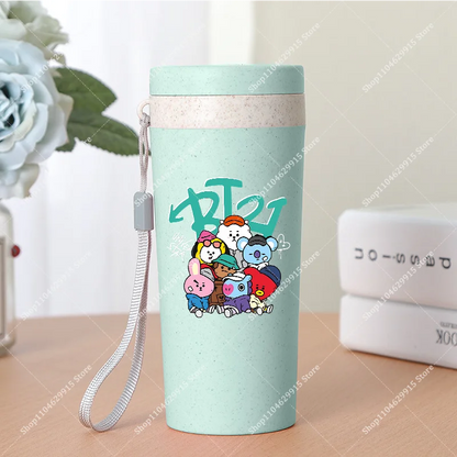 350ml BT21 Portable Water Bottle COOKY TATA RJ Cute Anime Leak-proof Plastic Drinking Cup Milk Coffee Juice Cup Drinkware Gift