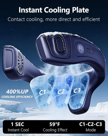 2026 New Upgrade Neck Air Conditioner Fan Instant Cooling With Cooling Plate, Bladeless, 8000mAh Operated Wearable Rechargeable