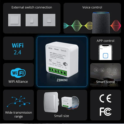 16A Mini Tuya Smart WiFi Switch RF433MHz Home Automation Breaker Voice Control With Alexa Google Home 100-240V 20A 2 Way Control