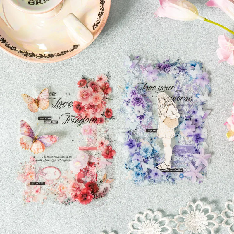 Mr. Paper 1 Roll Lace Flower PET Tape Home Decoration for Scrapbook Frame Phone Case Notebook Phone Case Collage Sticker Gifts