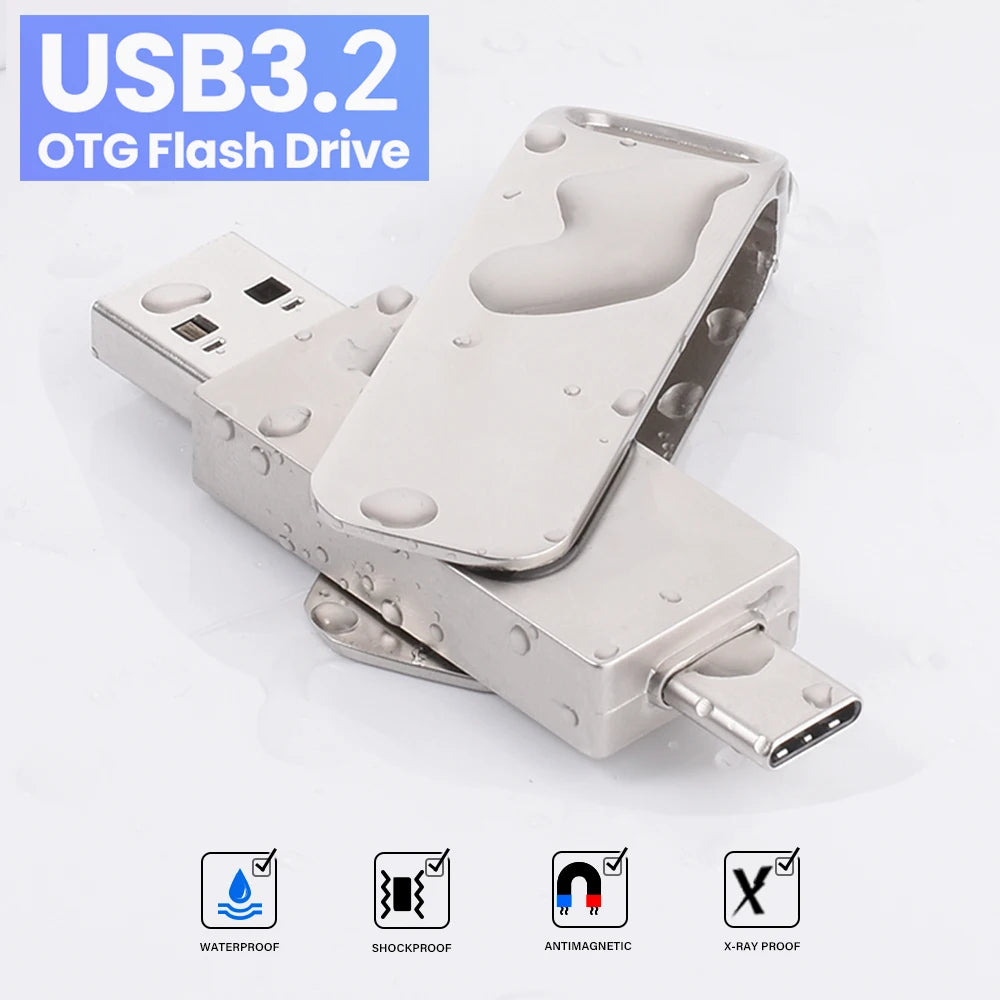 High speed TYPE C USB 3.2 Pen drive 256GB OTG 2 IN 1 Metal USB flash drive 128GB Pendrive 64GB USB flash drives Memory Disk