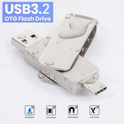 High speed TYPE C USB 3.2 Pen drive 256GB OTG 2 IN 1 Metal USB flash drive 128GB Pendrive 64GB USB flash drives Memory Disk