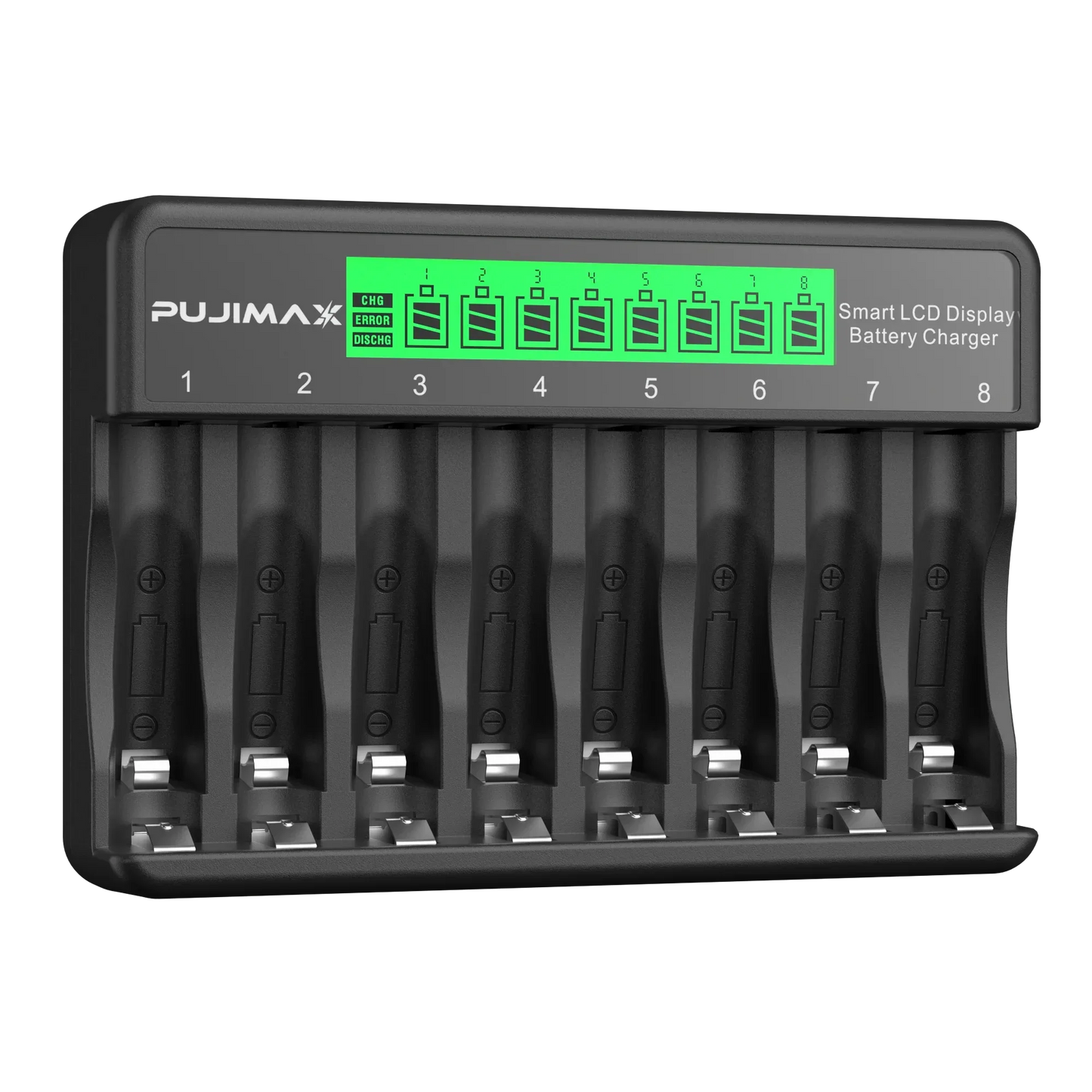 PUJIMAX 8-Slots LCD Display Fast Smart Battery Charger Type-C Charging For 1.2V Ni-MH Ni-CD AA AAA  Rechargeable Battery Charger