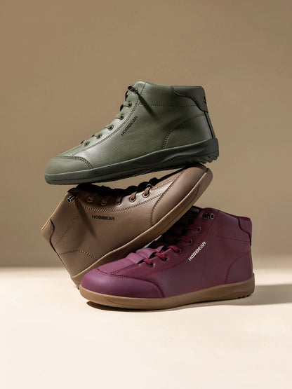 HOBIBEAR Mid-Top Barefoot Shoes Unisex Wide Toe Minimalist Ankle Boots Artificial Leather Outdoor Non-Slip Sneaker