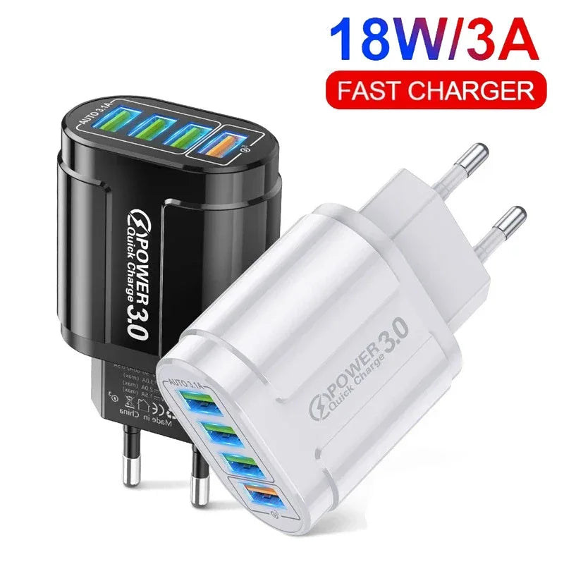 48W Fast Wall Chargers EU/US Plug 4 Port USB Charger Quick Charge 3.0 Mobile Phone Charger For iPhone Samsung Xiaomi Huawei POCO