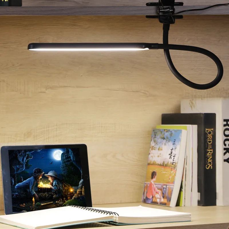LED Adjustable Table Lamp USB 3 Colors Eye Protection Study Night Lamps Clip On Dimmable for Home Office  Reading Led Desk Lamps