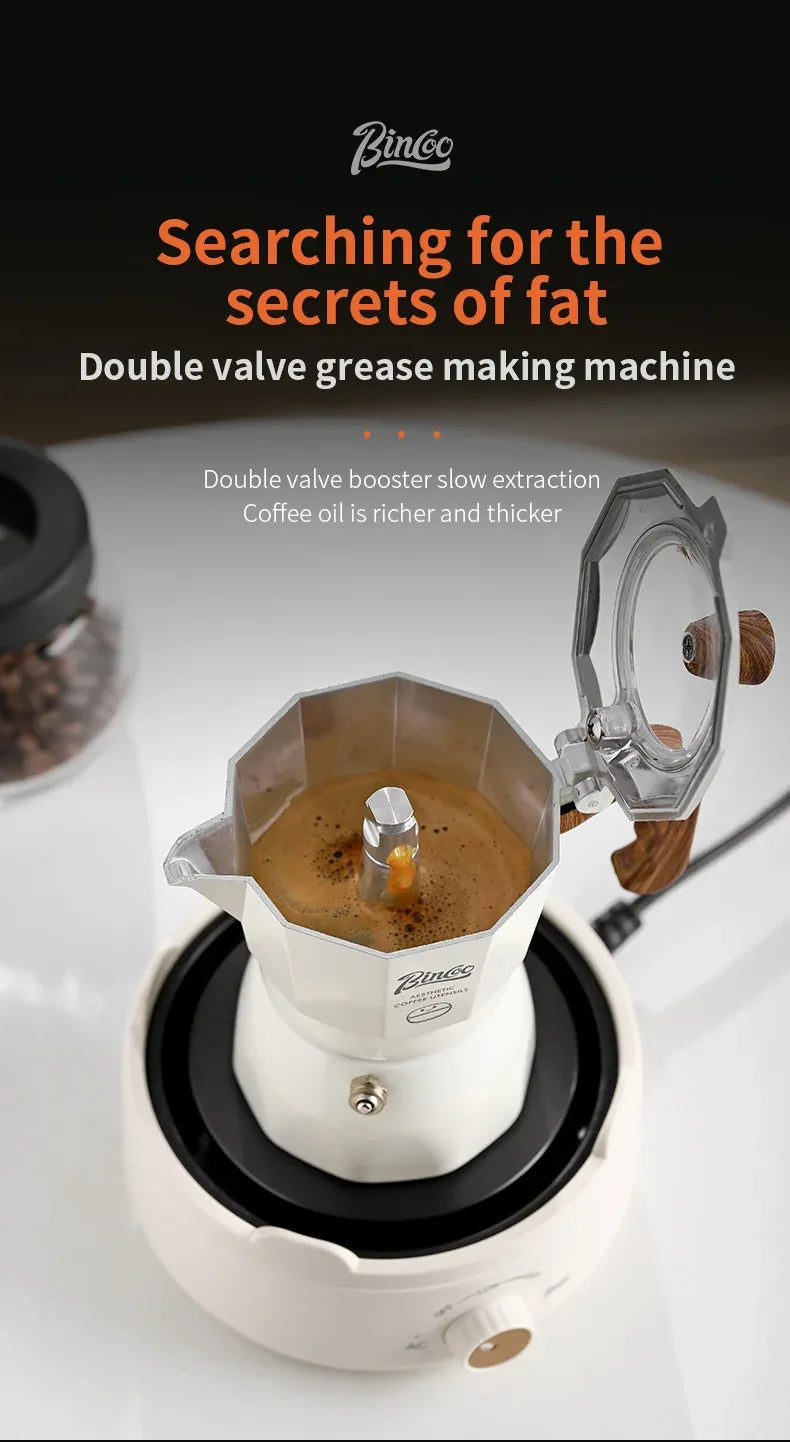 Bincoo Dual Valve Moka Pot Espresso Maker Mocha Pot Brewed Coffee Pot 220V Electric Stove Concentrated Extraction Barista Tools
