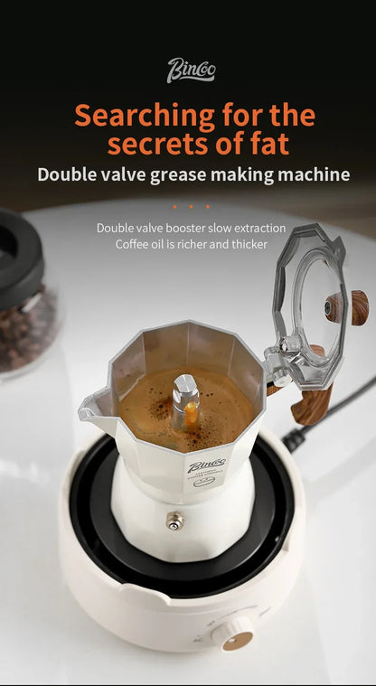 Bincoo Dual Valve Moka Pot Espresso Maker Mocha Pot Brewed Coffee Pot 220V Electric Stove Concentrated Extraction Barista Tools