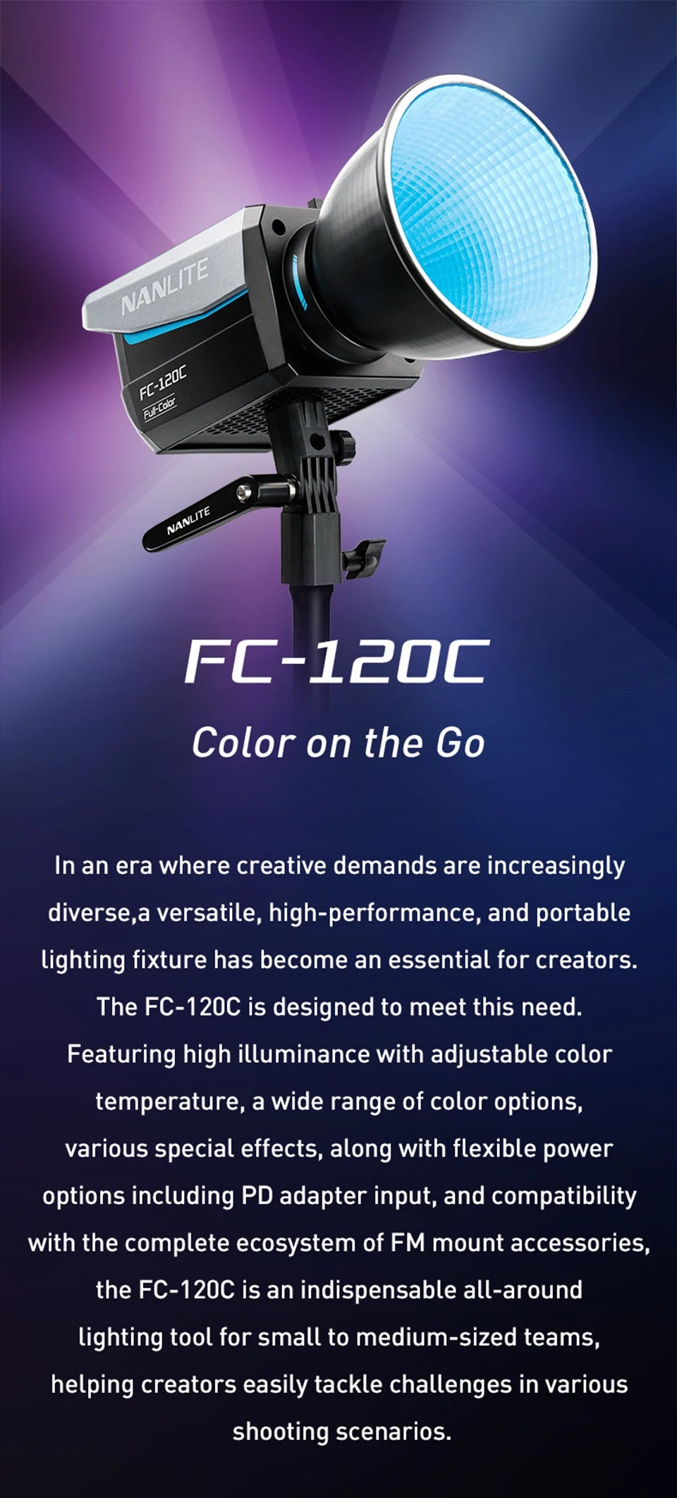 Nanlite FC-120C RGBW Full-color 145W 2700K-7500K Professional Photography Fill Light for Video Studio Outdoor Live Stream Shoot