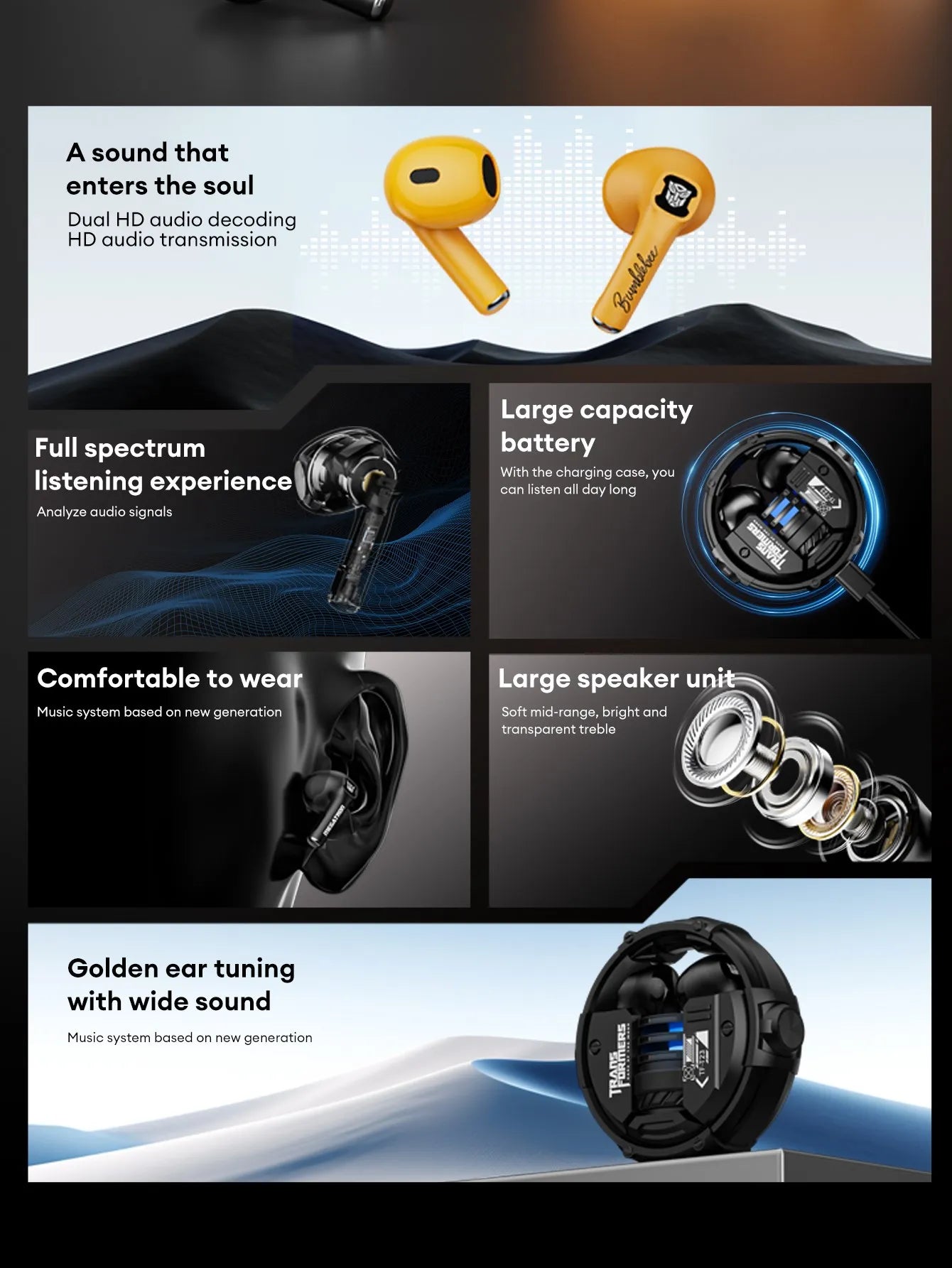 100% Original TRANSFORMERS TF-T23 TWS Bluetooth 5.4 Gaming Earphones Headphones Music Dual Mode Earbuds Choice High Quality