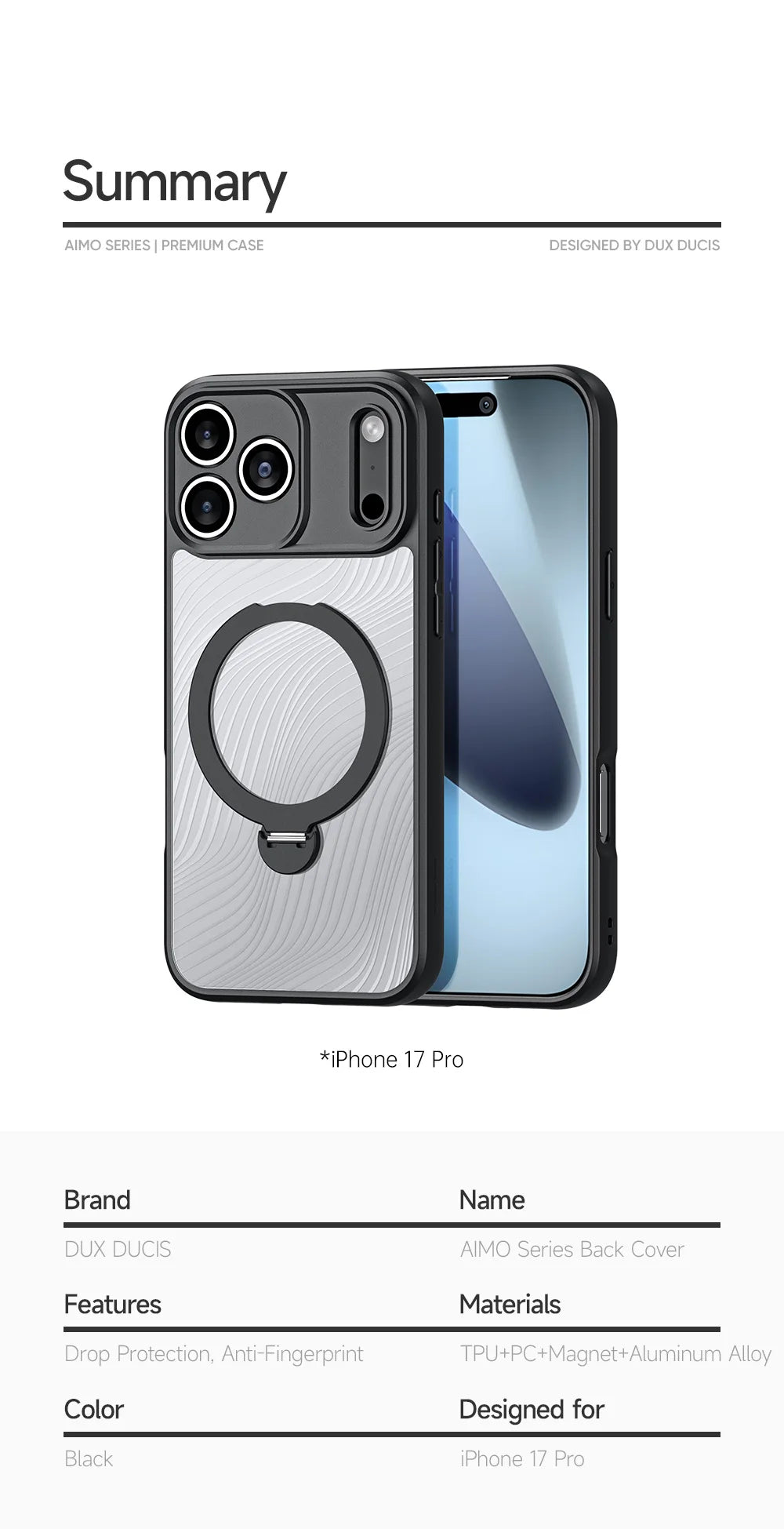 DUX DUCIS Magnetic Phone Case for iPhone 17 Pro Max & iPhone 17 Air Back Stand Cover with Transparent Flowing Lines Design