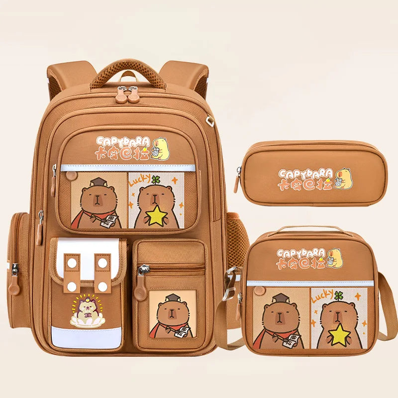 Capybara School Bags for Boys Girls Primary Schoolbag Cartoon School Backpack Set Rucksack Bagpack Kids Cute Children Book Bags