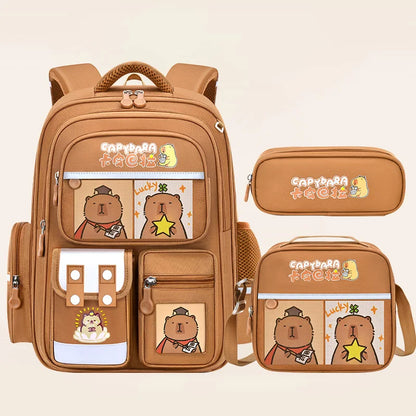 Capybara School Bags for Boys Girls Primary Schoolbag Cartoon School Backpack Set Rucksack Bagpack Kids Cute Children Book Bags