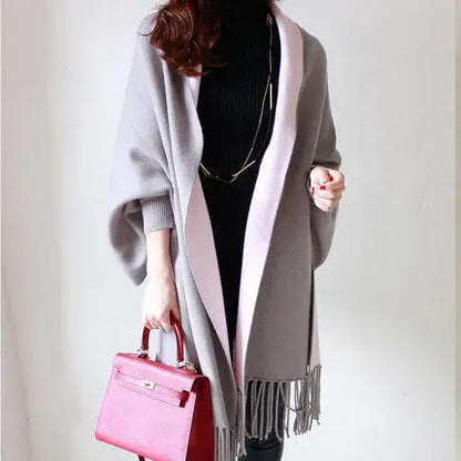 Autumn Winter Tassel Long Sweater Cardigans Casual Korean Long Sleeve Cloak Patchwork Knitwear Coats Outwaer LMFS-LM-8015