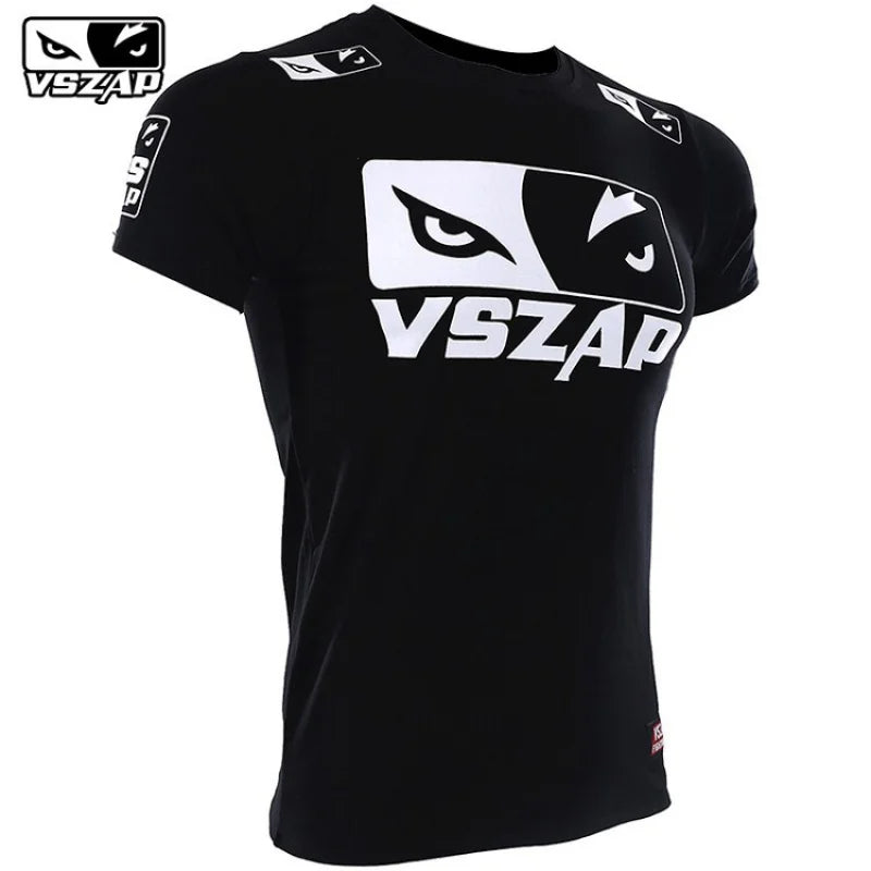 Vszap Fitness T-shirt MMA Combat Fighting Sanda Thai Boxing Sports Muscle Training Running Personality Wolf Eyes Short Sleeve