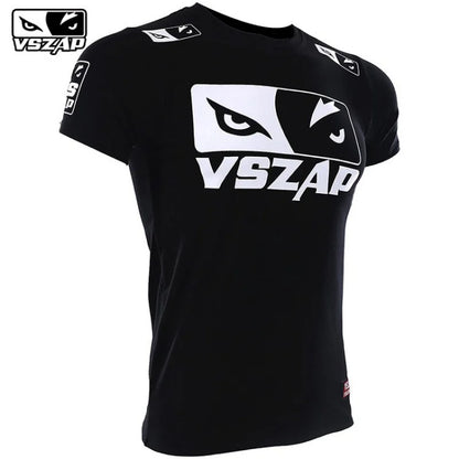 Vszap Fitness T-shirt MMA Combat Fighting Sanda Thai Boxing Sports Muscle Training Running Personality Wolf Eyes Short Sleeve