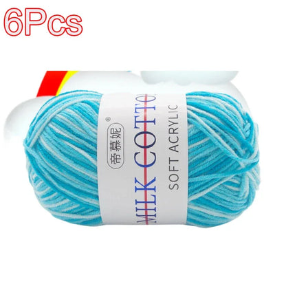 6Pcs Dyed Milk Sweet Soft Cotton Crochet Wool Yarn Thick Yarn Fiber Hand Knitting Wool Crochet Yarn Threads for DIY Sweater