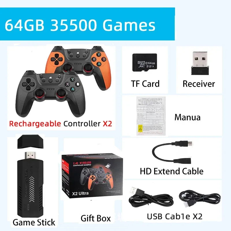 X2 Ultra Retro Video Game Console 4K 3D HD Handheld Game Stick Game Wireless Controller TV Game Play 256G Retro Games Man Gifts