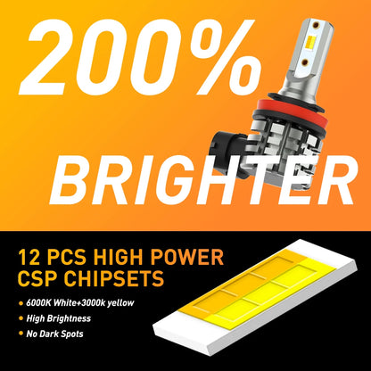 AUXITO 2Pcs L6 LED H8 H11 Yellow White Fog Light Dual Color 3000K 6000K Canbus DRL Daytime Running Light Bulb Fog Lamp 12V CSP