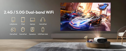 VEVSHAO A22 Full HD 1080P Projector 4K 1000ANSI Android WiFi Auto Focus 10W*2 Home Theater Projector for Office Meeting Video