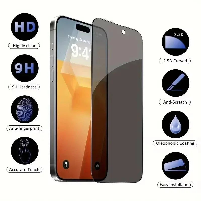 1-5Pcs Full Cover Privacy Screen Protector For iPhone 16 15 13 11 14Pro Max Anti Spy Tempered Glass For iPhone X XS Max XR by PDG ibma