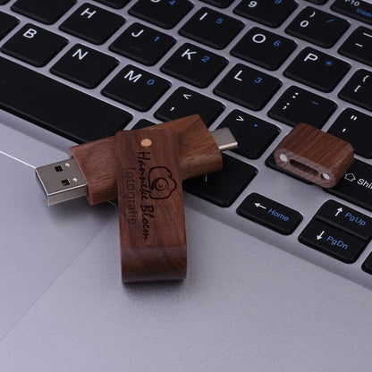 USB3.0 Wooden  TYPE-C Free Custom Logo USB 3.0 Flash Drive 128GB Rotatable Pen Drive 64GB Memory Stick Creative Gift Pendrive
