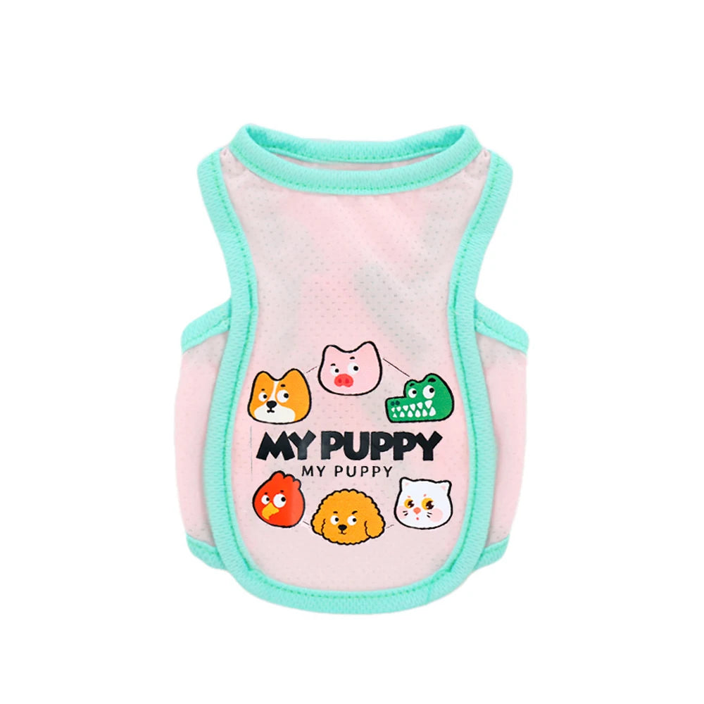 Summer Dog Clothes - Ice Silk Cooling Vest for Pets, Breathable Mesh Puppy Tank Top with Fun Animal Prints, Anti-Heat & UV Prote