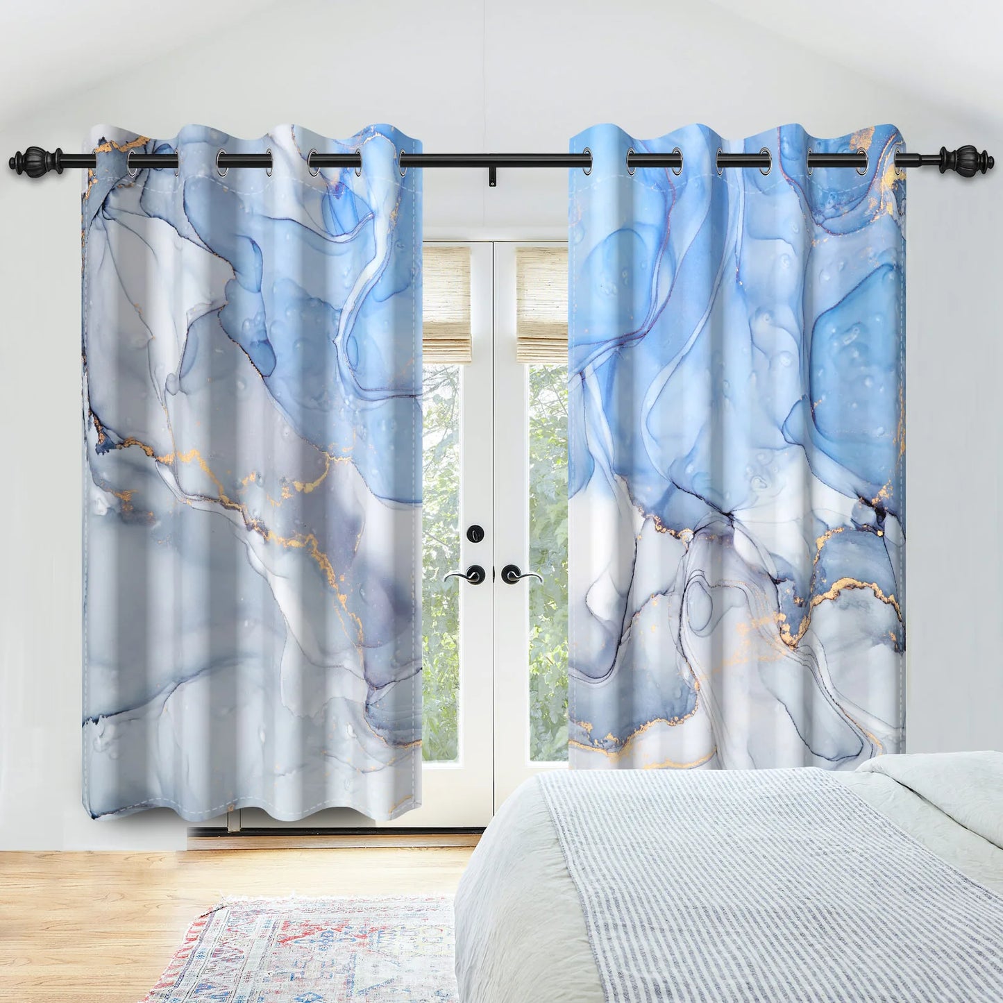2pcs/set Marble Print Blackout Curtain Modern Window Drapes Blue Gold Pink Thermal Insulated Living Room Bedroom Home Decoration