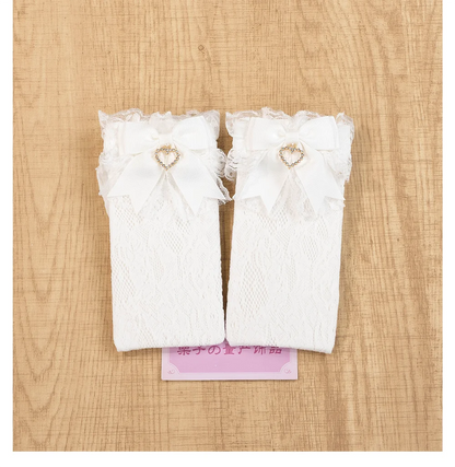 JK Lolita Lace Stockings Bow Knot Sweet Socks Female Long Stocking Teen Uniform Calf Socks Student Cute JK Socks