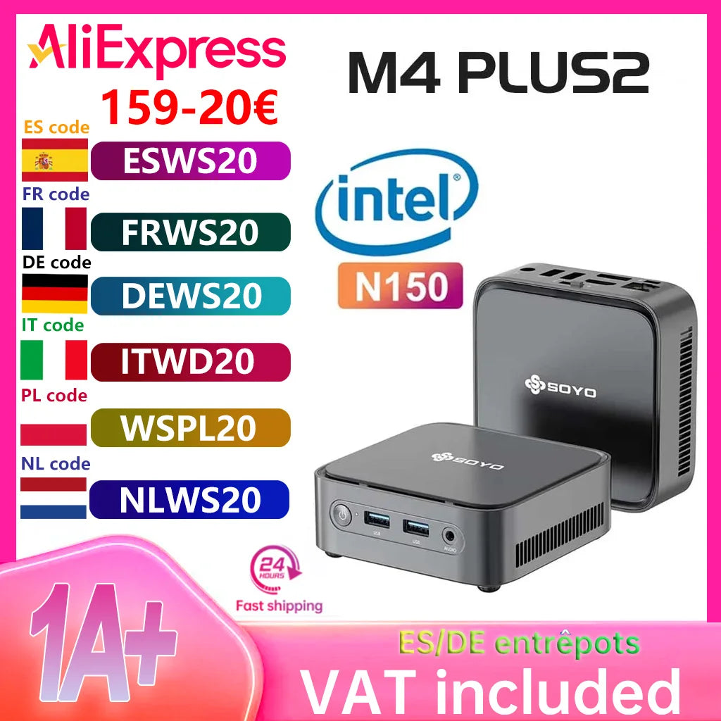 SOYO M4 PLUS2 Mini PC Intel Alder Lake N150 Windows 11 Pro Mini PC 16GB DDR4  512GB PCIe M.2 SSD WiFi 5 BT4.2 Desktop Computer