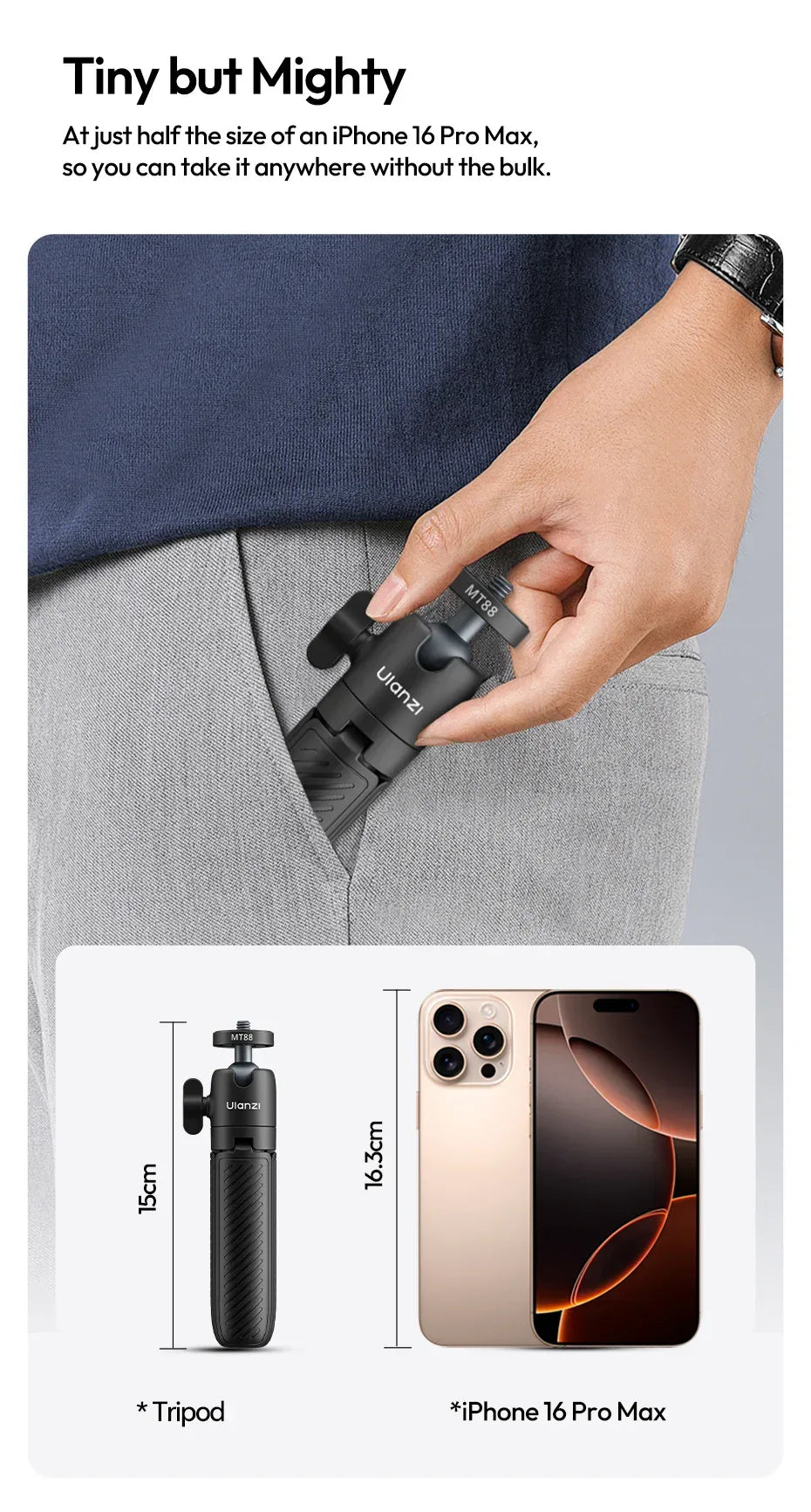 Ulanzi MT88 ClipMate Tripod Backpack Clip Selfie Stick Mode Extendable Tripod Mode Travel Photography Livestreaming Vlog Shots
