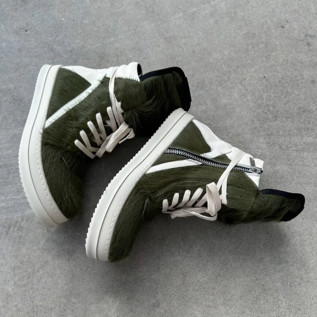 Ro Casual Shoes Men High Top Shoe Black Horse Hair Women Sneaker Black Horsehair Ankle Boot White Leather Boots Flat Sneakers