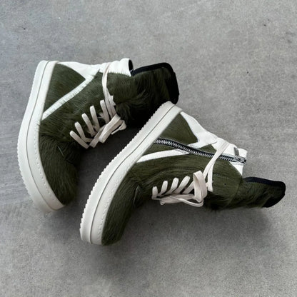 Ro Casual Shoes Men High Top Shoe Black Horse Hair Women Sneaker Black Horsehair Ankle Boot White Leather Boots Flat Sneakers