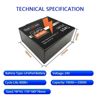 NEW 24V 200Ah LiFePO4 Battery, Built-in 200A Protection BMS, Great for RV/Camper, Trolling Motors, Solar Off-Grid, Marine/Boat