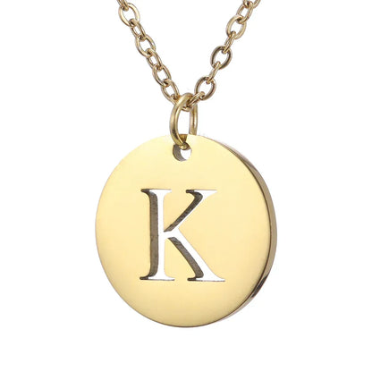 New Trend Stainless Steel Gold Silver Color Initials Necklace Hollow Round 26 Letter Pendant Necklace Jewelry Christmas Gift