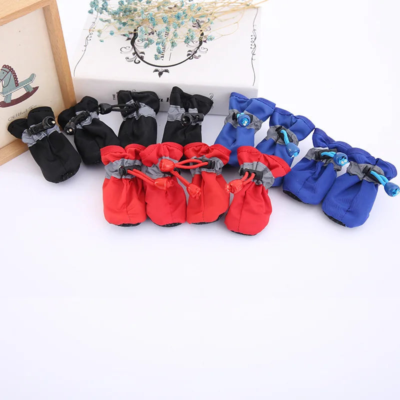 4pcs Antiskid Puppy Shoes Waterproof Winter Pet Dog Anti-slip Rain Snow Boots Footwear Thick Warm For Prewalkers Socks Booties