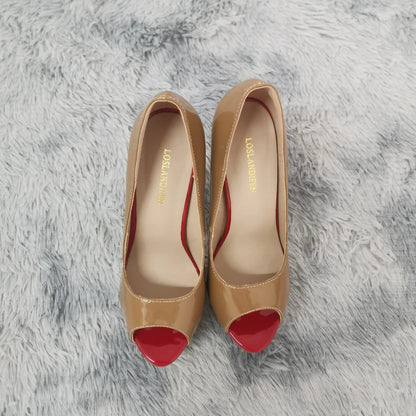 LOSLANDIFEN Sexy Peep Toe Platform Women Pumps 14cm Super High Patent Leather Heels Shoes Red Wedding Stilettos Large Size 43 44