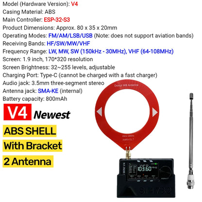 AMNVOLT V4/V3S ATS MINI SI4732 Radio ALL Band DSP Radio FM AM SSB LSB USB Receiver, built-in Hi-Z Headphone Amplifier Circuit